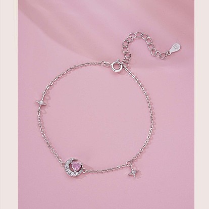 S925 Браслеты с подвесками из стерлингового серебра с кубическим цирконием для женщин, луна и планета, серебряные