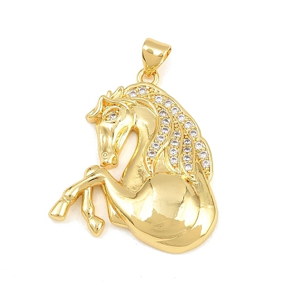 Brass Micro Pave Cubic Zirconia Pendants, Horse Charms