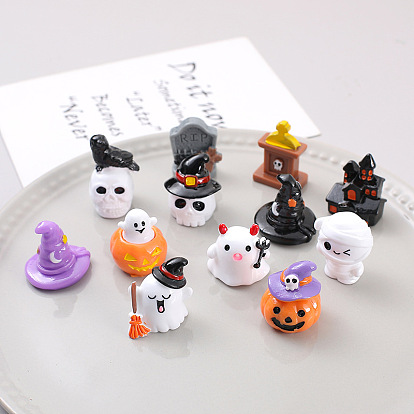 Halloween Theme Ghost/Witch Hat/Mummy Plastic Figurine Display Decorations, Miniature Ornaments, for Home Decoration