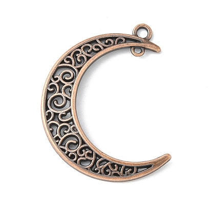 Tibetan Style Alloy Hollow Moon 2-Loop Link Pendants, Cadmium Free & Lead Free, 37x8x2mm, Hole: 1~3mm