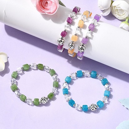 5шт. 5 цвета, браслеты из натурального доломита и стеклянных бусин для мужчин и женщин, кубические, латунь и сплав