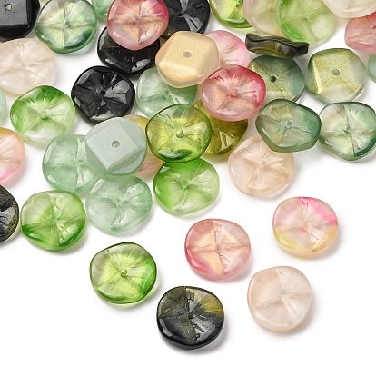 Perles de verre de peinture de cuisson, feuille de lotus, dégradé de couleur, avec de la poudre de paillettes