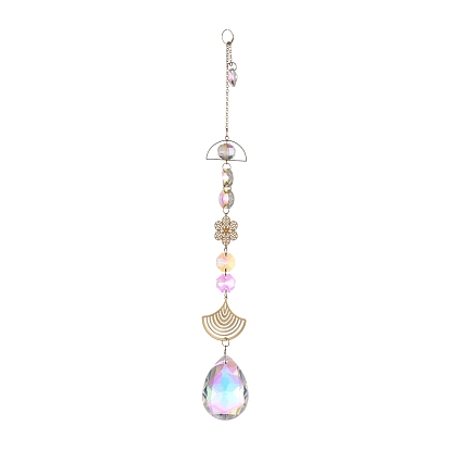 Iron Flower & Leaf AB Color Chandelier Decor Hanging Prism Ornaments, for Home Window Lighting Decoration