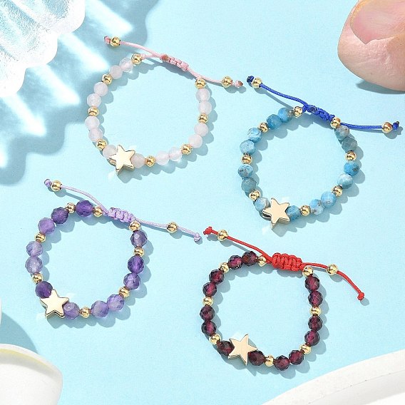 Природные Каменные Кольца , с латунными бусинами и нейлоновой нитью