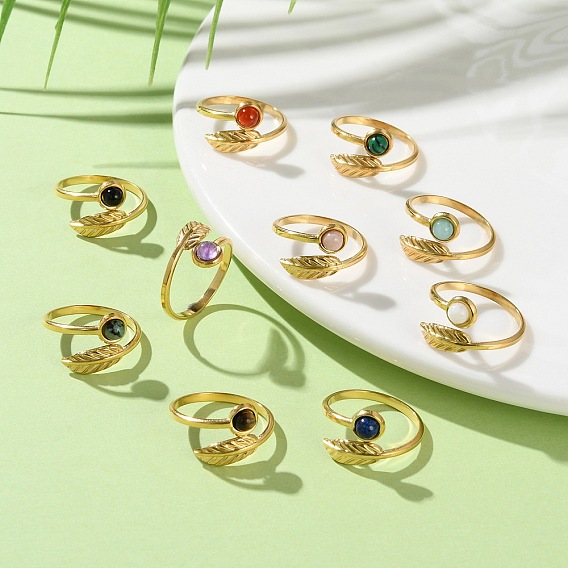 Натуральные и синтетические драгоценные камни, Настоящие 18золотые 304кольца-манжеты из нержавеющей стали с ионным покрытием (IP) для женщин, перо