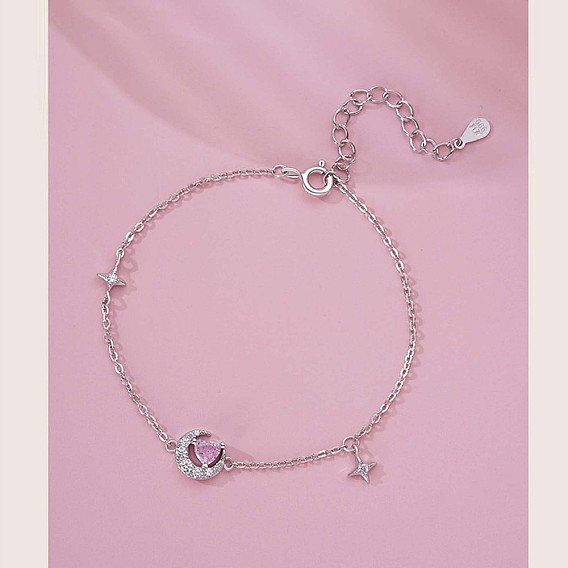 S925 Браслеты с подвесками из стерлингового серебра с кубическим цирконием для женщин, луна и планета, серебряные