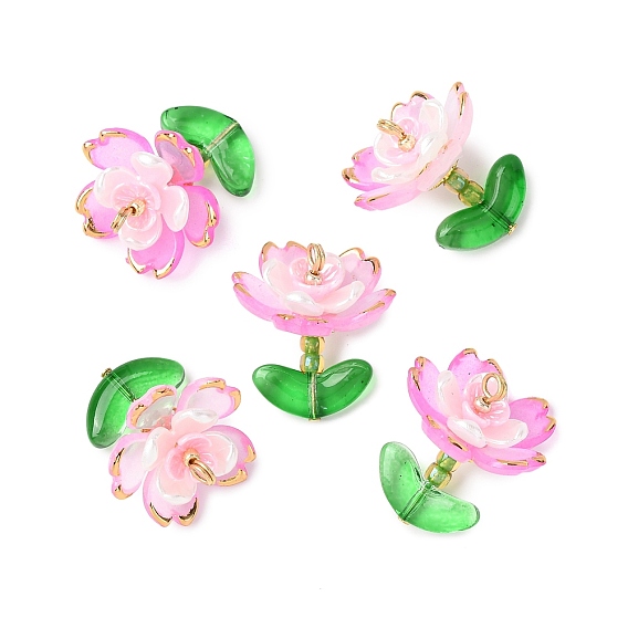 Прозрачные акриловые подвески, со стеклянными бисеринами, цветок, золотой металл обвитыми