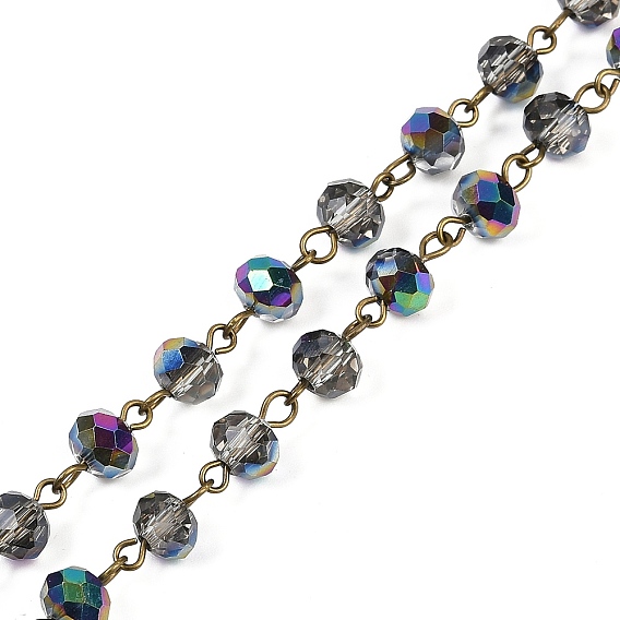 Ручной работы гальванические стеклянные граненые бусины в виде цепочек для изготовления браслетов, с античным бронзовым латунным штифтом, несварные, окрашенные, 39.4 дюйм, около 80 шт / нитка