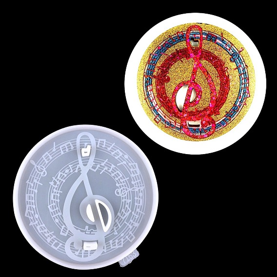Flat Round with Musical Note Pattern Cup Mat Silicone Molds, Resin Coaster Molds, for UV Resin & Epoxy Resin Craft Making