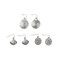 3 Pairs 3 Style Flat Round & Shell Alloy Dangle Earrings with Iron Pins, Bohemian Rose Pattern Drop Earrings for Women