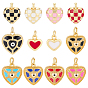 12шт. 12 стили подвесок в форме сердца из латуни с эмалью, долговечный, реальный 18 k позолоченный, без кадмия и без свинца