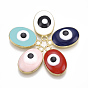Alloy Pendants, with Enamel, Oval with Evil Eye, Light Gold