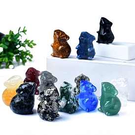 Natural Gemstone Mouse Figurines Statues for Home Office Desktop Decoration