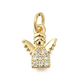 Rack Plating Brass Micro Pave Cubic Zirconia Pendants, Long-Lasting Plated, Lead Free & Cadmium Free, Angel Charms, with Jump Ring