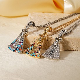 Fashionable Religious Jewelry, Brass Micro Pave Clear Cubic Zirconia Pendant Necklaces for Women, with Cable Chain