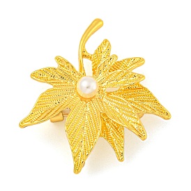 Leaf Shape Alloy Brooch, with Resin Imitation Pearl Beads