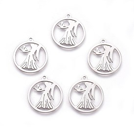 304 подвески из нержавеющей стали, плоские круглые с ангелом