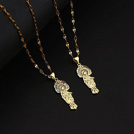 Copper Plated Gold Virgin Mary Pendant Necklace with Micro Inlaid Zircon, Long-lasting Color Religious Jewelry for Women