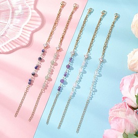 Браслеты из круглых натуральных бусин с драгоценными камнями, 304 Браслеты из нержавеющей стали с цепочкой и скрепкой для женщин, золотые