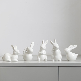 Easter Theme Ceramic Rabbit Figurines, for Home Office Desktop Decoration
