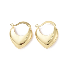 Rack Plating Brass Heart Thick Hoop Earrings for Women, Cadmium Free & Lead Free