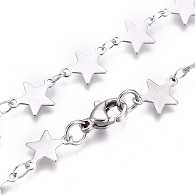 304 Stainless Steel Link Chain Necklaces, with Lobster Claw Clasp, Star