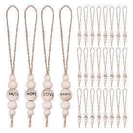 28 шт 4 стили рождественская тематика деревянные круглые бусины со словами подвесные украшения с джутовым шнуром