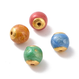 Alloy Beads, with Enamel, Round, Matte Gold Color