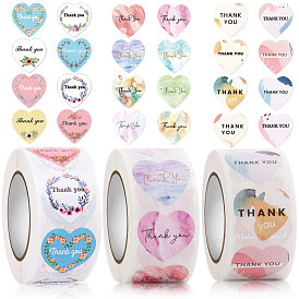 500Pcs Heart Shaped Paper Thank You Self Adhesive Stickers Rolls, Sealing Gift Decals for Party, Decorative Presents
