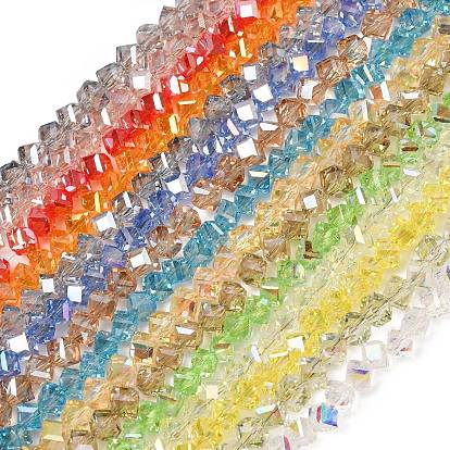 Electroplate Transparent Glass Beads Strands, Cube, Faceted, AB Color Plated