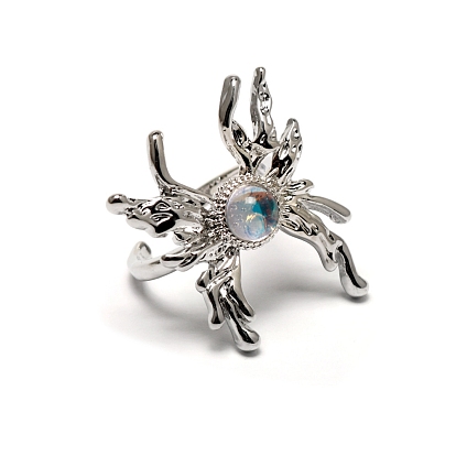 Кольца-манжеты из стекла-бабочки с имитацией лунного камня, открытые кольца из платинового металла для женщин