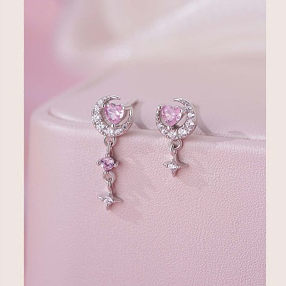 S925 серьги-гвоздики из стерлингового серебра с кубическим цирконием, луна, серебряные