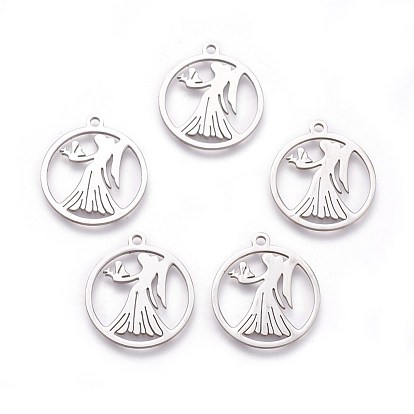 304 подвески из нержавеющей стали, плоские круглые с ангелом