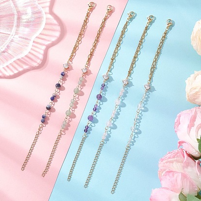 Браслеты из круглых натуральных бусин с драгоценными камнями, 304 Браслеты из нержавеющей стали с цепочкой и скрепкой для женщин, золотые