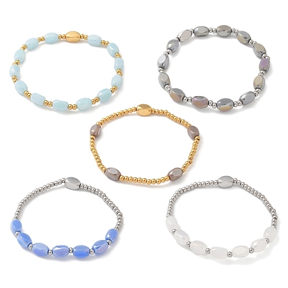 304 эластичные браслеты из нержавеющей стали для женщин, с овальными бусинами лэмпворк