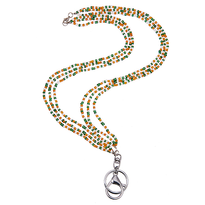 Брелок своими руками, со стеклянными бисеринами, застежками сплава ключевой, Зажимные бусины из латуни, нейлоновая проволока, железные разрезные кольца и железные заглушки