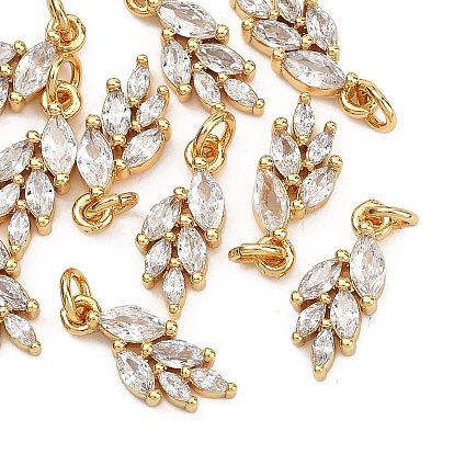 SHEGRACE Brass Clear Cubic Zirconia Charms, Cadmium Free & Nickel Free & Lead Free, Wheat Charms
