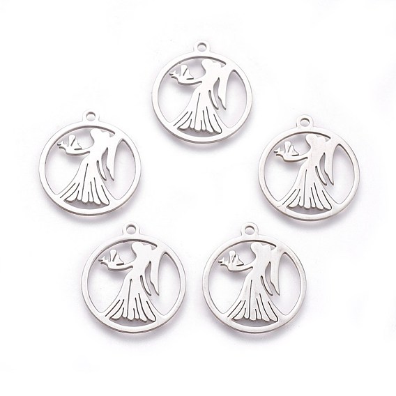 304 подвески из нержавеющей стали, плоские круглые с ангелом