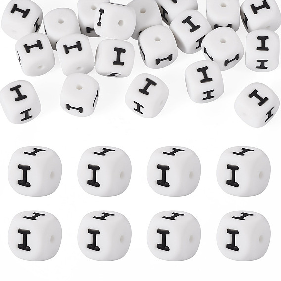 20pcs perles de silicone écologiques de qualité alimentaire, style de lettre, cube