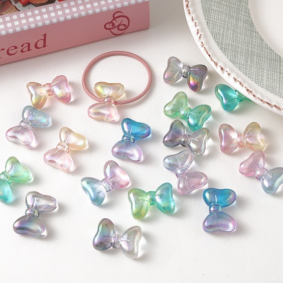 Прозрачные акриловые бусины с УФ-покрытием, радужный, бантом, градиент цвета