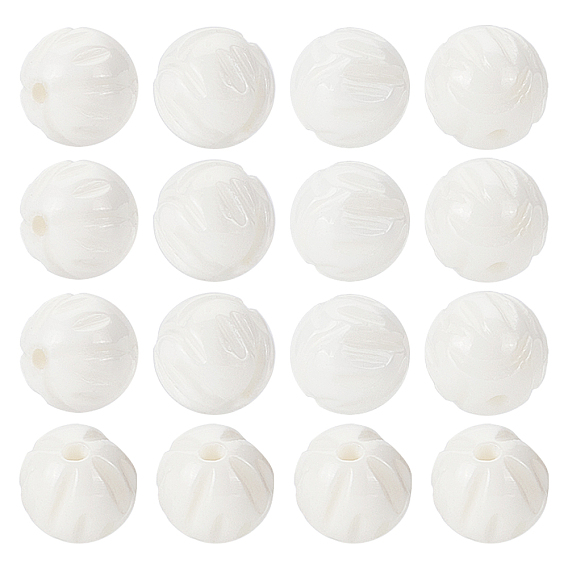 100Pcs Natural Shell Beads Strands, Engraved, Round