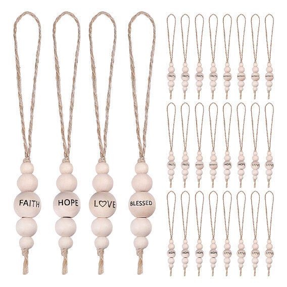 28 шт 4 стили рождественская тематика деревянные круглые бусины со словами подвесные украшения с джутовым шнуром