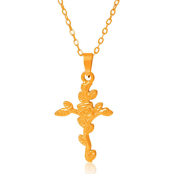 304 Женские ожерелья с подвеской в виде креста в виде цветка розы из нержавеющей стали