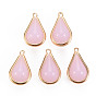 Imitation Jade Glass Pendants, with Brass Findings, Teardrop, Light Gold