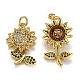 Brass Micro Pave Cubic Zirconia Pendants, Long-Lasting Plated, with Jump Ring, Sunflower