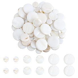 60Pcs 3 Styles Natural Freshwater Shell Beads, Flat Round