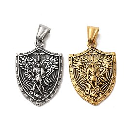304 Stainless Steel Pendants, Shield with Angel Warrior Charm