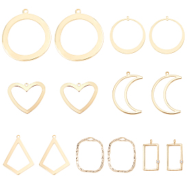 Brass Open Back Bezel & Cubic Zirconia Pendants, For DIY UV Resin, Epoxy Resin, Pressed Flower Jewelry, Ring, Moon, Rectangle, Pentagon, Heart, Rhombus