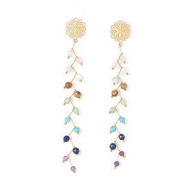 Chakra Jewelry, Natural & Synthetic Gemstone Dangle Stud Earrings, with Brass Ball Head pins and 304 Stainless Steel Stud Earring Findings