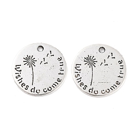 Tibetan Style Alloy Pendants, Flat Round with Word, Cadmium Free & Lead Free, 20x1mm, Hole: 1.5mm, about 403pcs/1000g